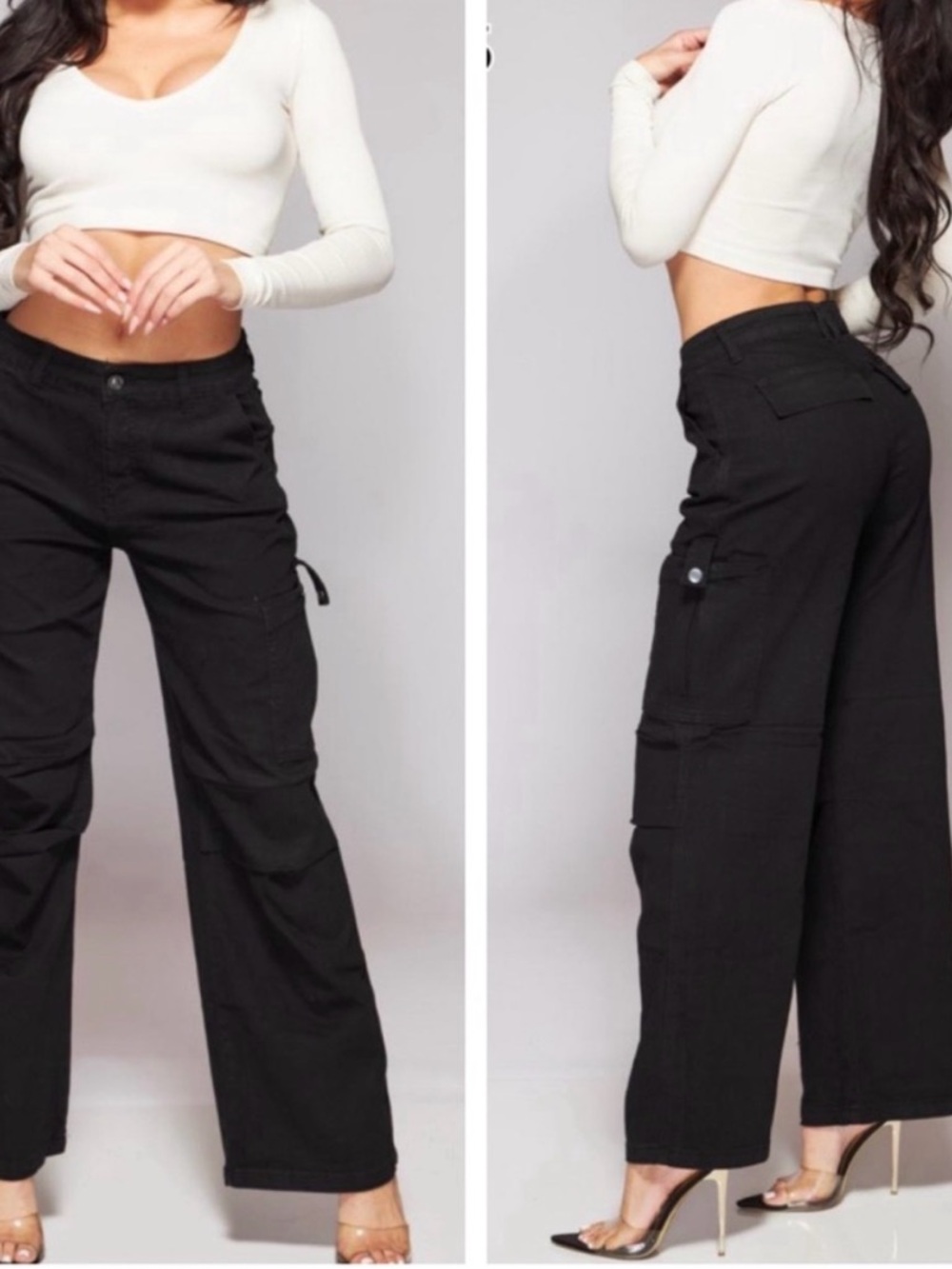 SHOPEVELYNNE Chic Black Cargo Wide  Leg Jeans